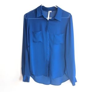 BELLATRIX Cobalt blue sheer button down S
